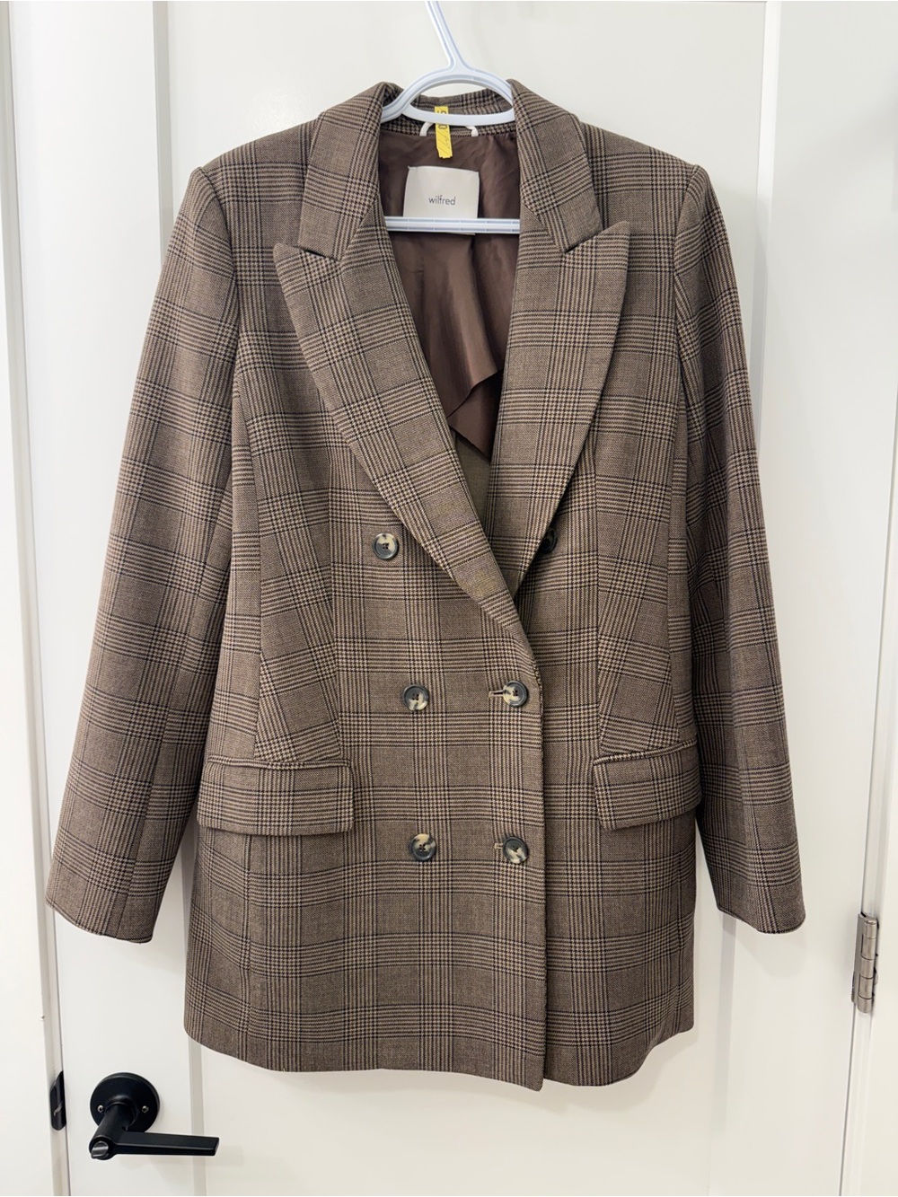Wilfred Margaux Brown Plaid Double-Breasted Blazer Jacket